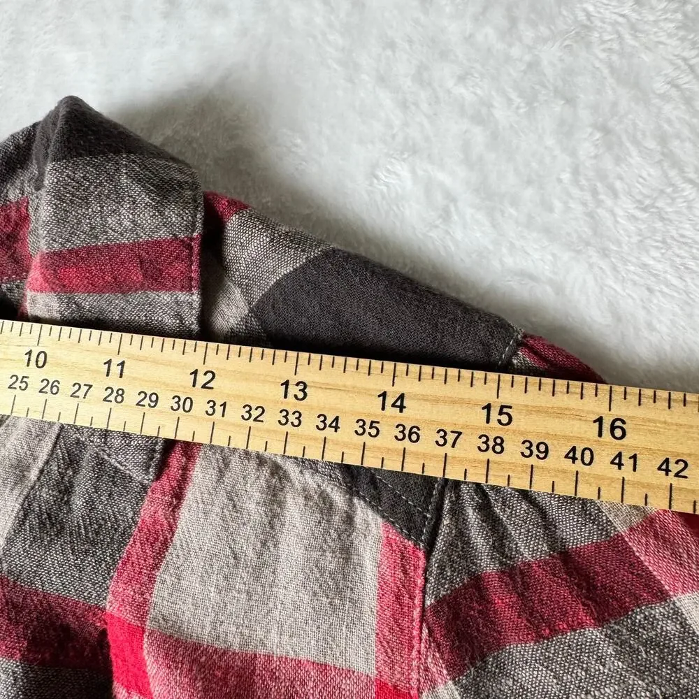 Free People Plaid Peplum Top XS | Red Grey Ruffle Hem Oversize Boho Blouse